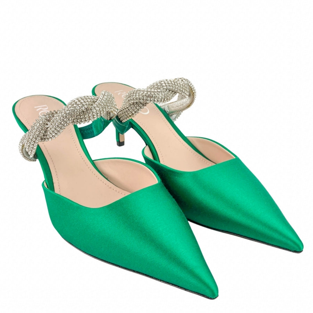 Sz 36.5, 39 and 39.5 NIB $745 Rodo crystal strap satin mules